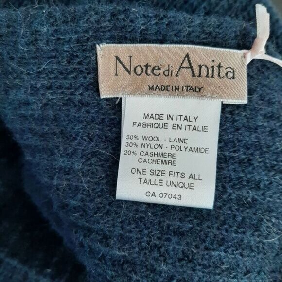 NOTE DI ANITA Italy Wool Cashmere Blend Knit Chunky Large Scarf Wrap Navy Blue - Picture 8 of 10